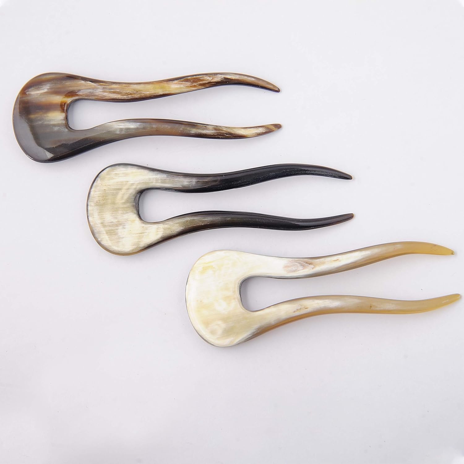 Marycrafts 2 Prongs Simple Buffalo Horn Hair Fork HairPin Hair Accessories Handmade MulticolorMulticolor