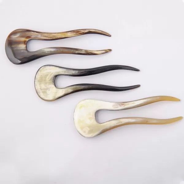 Marycrafts 2 Prongs Simple Buffalo Horn Hair Fork HairPin Hair Accessories Handmade MulticolorMulticolor