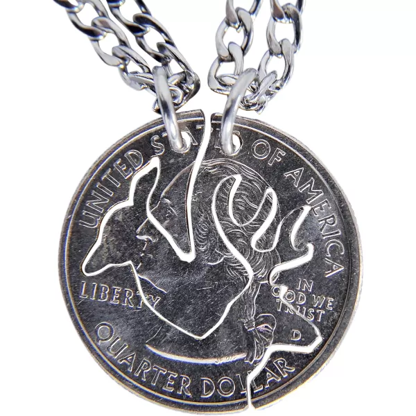 Marycrafts Buck and Doe Interlocking Necklace Set Quarter Coin Cut BBF Couples Jewelry Relationship Deer Heads14 Inches