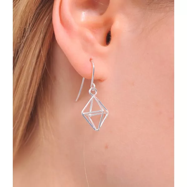 Marycrafts Sterling Silver Geometric Octahedron Earrings Minimalist EarringsMarycrafts Sterling Silver Geometric Octahedron Earrings Minimalist Earrings