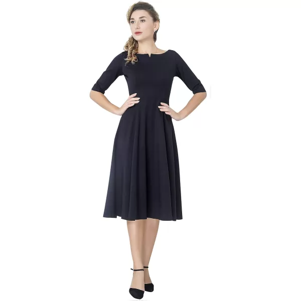 Marycrafts Womens Fit Flare Tea Midi Dress for Office Business WorkBlack