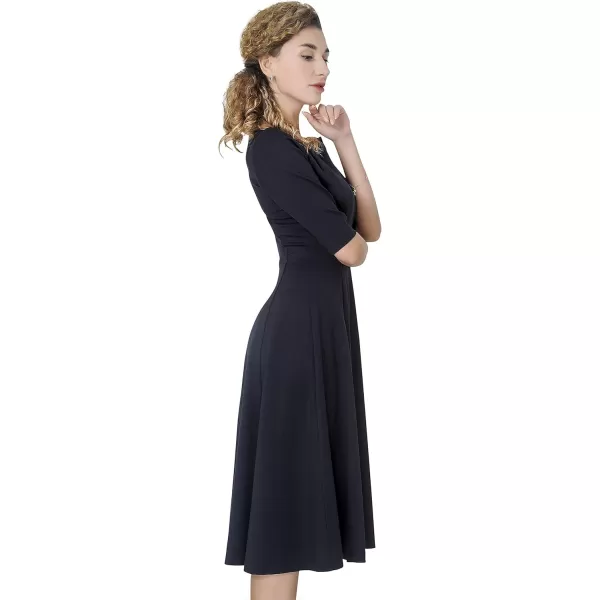 Marycrafts Womens Fit Flare Tea Midi Dress for Office Business WorkBlack