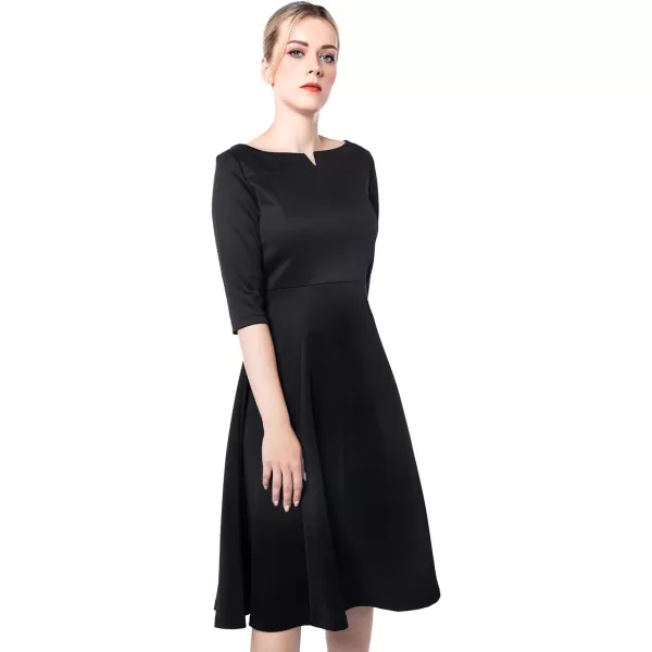 Marycrafts Womens Fit Flare Tea Midi Dress for Office Business WorkBlack 301