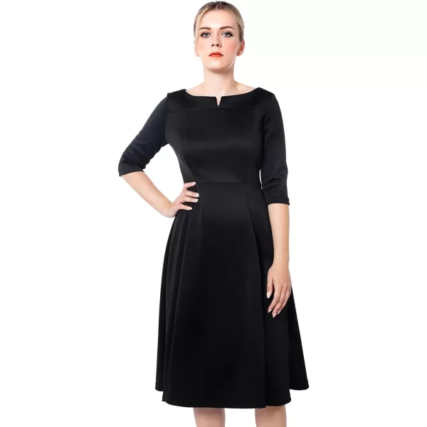 Marycrafts Womens Fit Flare Tea Midi Dress for Office Business WorkBlack 301