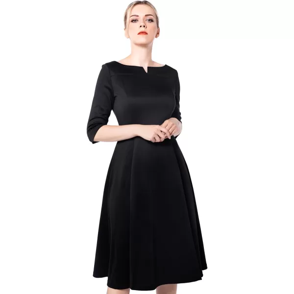 Marycrafts Womens Fit Flare Tea Midi Dress for Office Business WorkBlack 301