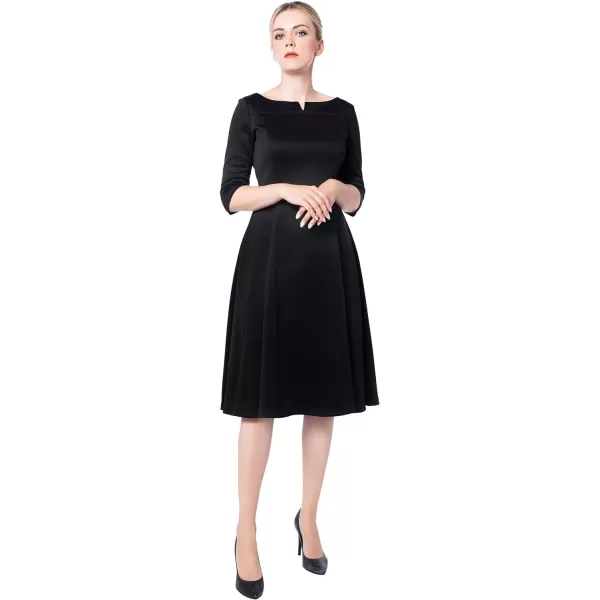 Marycrafts Womens Fit Flare Tea Midi Dress for Office Business WorkBlack 301