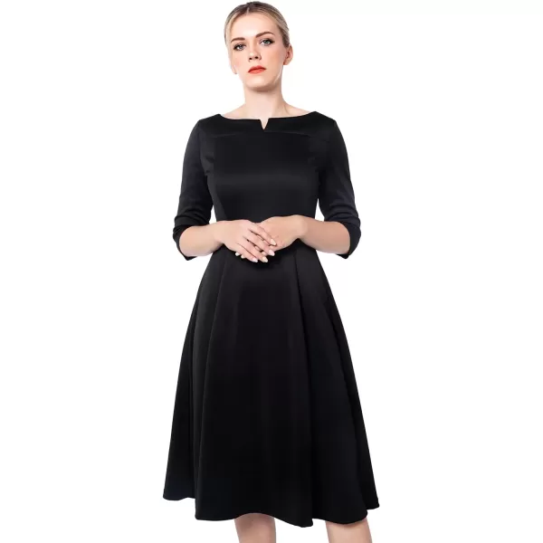 Marycrafts Womens Fit Flare Tea Midi Dress for Office Business WorkBlack 301