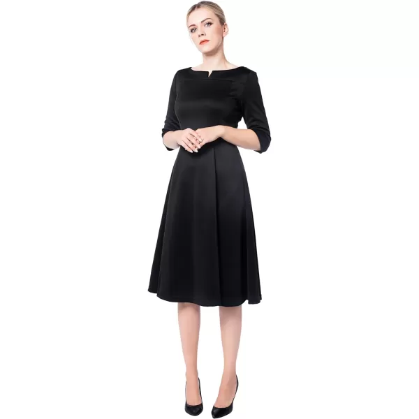 Marycrafts Womens Fit Flare Tea Midi Dress for Office Business WorkBlack 301