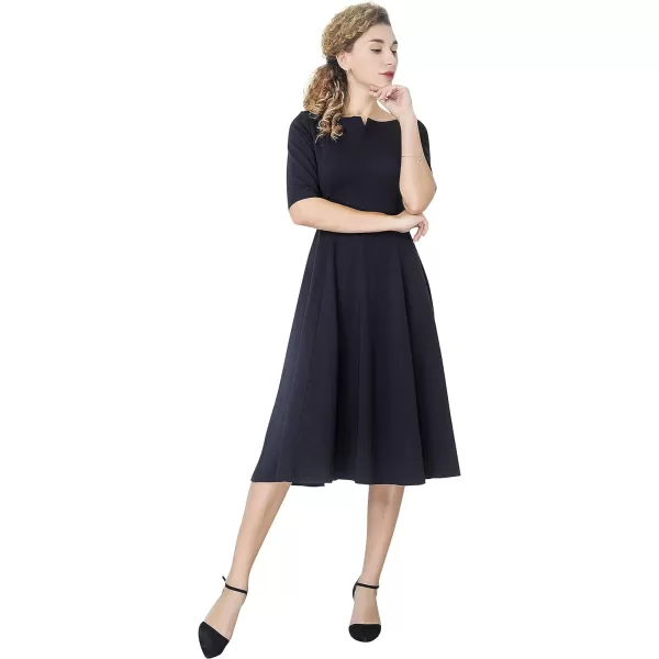 Marycrafts Womens Fit Flare Tea Midi Dress for Office Business WorkBlack