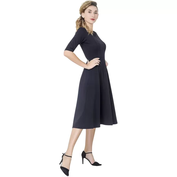 Marycrafts Womens Fit Flare Tea Midi Dress for Office Business WorkBlack