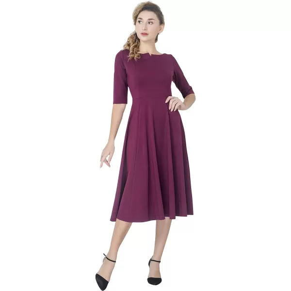 Marycrafts Womens Fit Flare Tea Midi Dress for Office Business WorkBurgundy