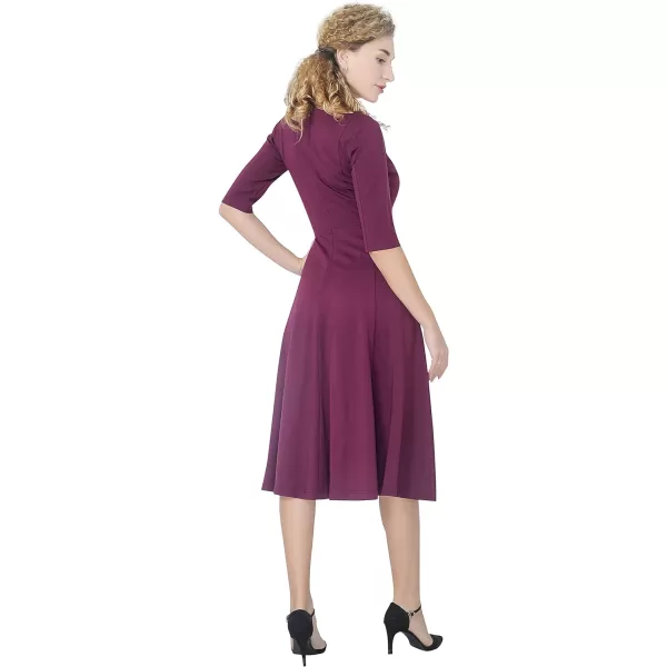 Marycrafts Womens Fit Flare Tea Midi Dress for Office Business WorkBurgundy