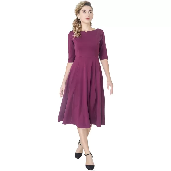 Marycrafts Womens Fit Flare Tea Midi Dress for Office Business WorkBurgundy