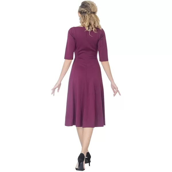 Marycrafts Womens Fit Flare Tea Midi Dress for Office Business WorkBurgundy