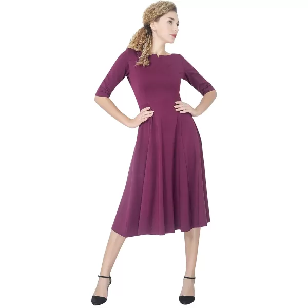 Marycrafts Womens Fit Flare Tea Midi Dress for Office Business WorkBurgundy