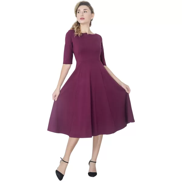 Marycrafts Womens Fit Flare Tea Midi Dress for Office Business WorkBurgundy