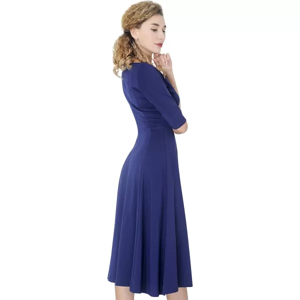 Marycrafts Womens Fit Flare Tea Midi Dress for Office Business WorkDark Blue