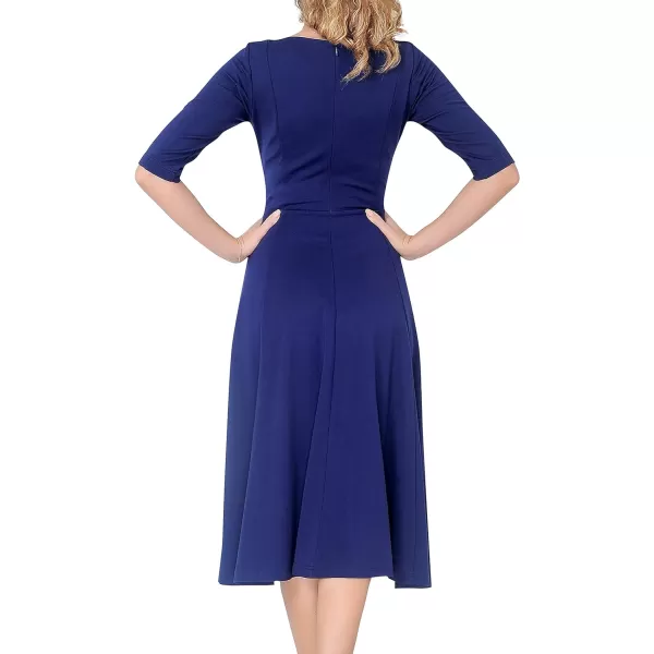 Marycrafts Womens Fit Flare Tea Midi Dress for Office Business WorkDark Blue