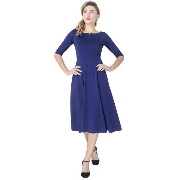 Marycrafts Womens Fit Flare Tea Midi Dress for Office Business WorkDark Blue