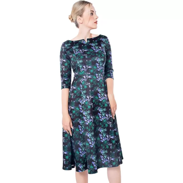 Marycrafts Womens Fit Flare Tea Midi Dress for Office Business WorkFloral