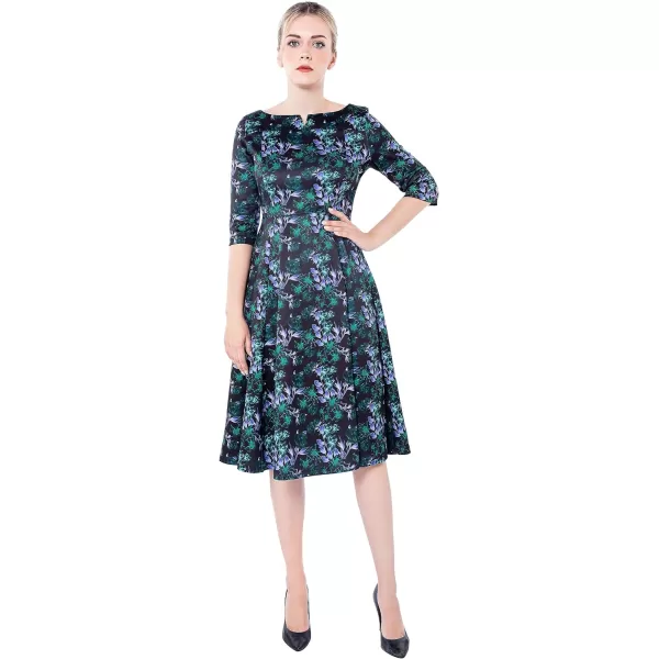 Marycrafts Womens Fit Flare Tea Midi Dress for Office Business WorkFloral