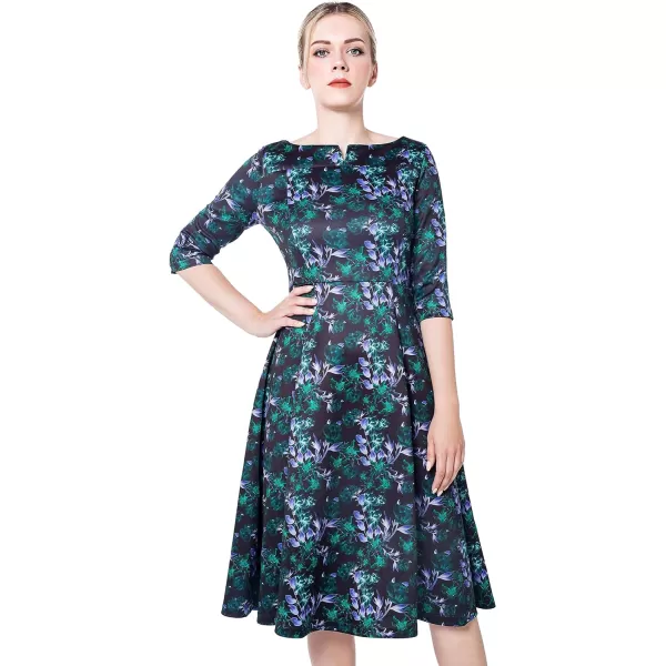 Marycrafts Womens Fit Flare Tea Midi Dress for Office Business WorkFloral