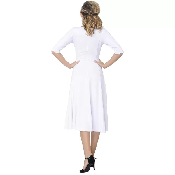 Marycrafts Womens Fit Flare Tea Midi Dress for Office Business WorkWhite