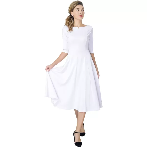 Marycrafts Womens Fit Flare Tea Midi Dress for Office Business WorkWhite