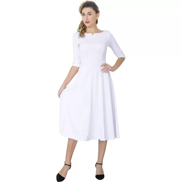 Marycrafts Womens Fit Flare Tea Midi Dress for Office Business WorkWhite