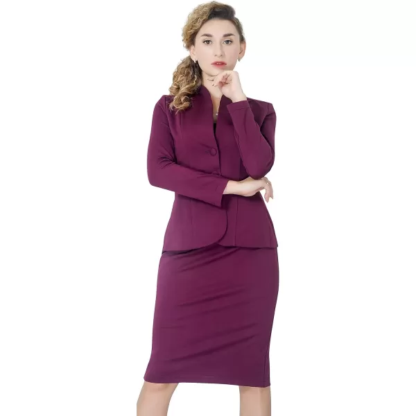 Marycrafts Womens Formal Office Business Work Jacket Skirt Suit SetBurgundy