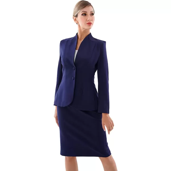 Marycrafts Womens Formal Office Business Work Jacket Skirt Suit SetDark Blue