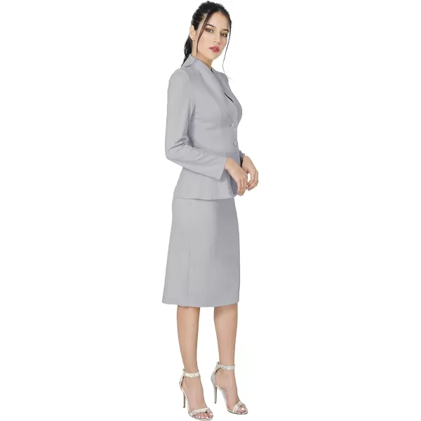 Marycrafts Womens Formal Office Business Work Jacket Skirt Suit SetMid Gray