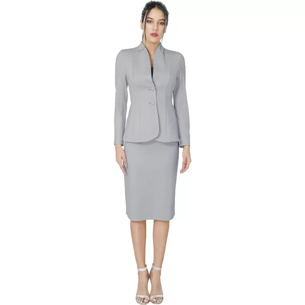 Marycrafts Womens Formal Office Business Work Jacket Skirt Suit SetMid Gray