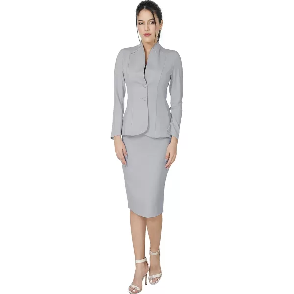 Marycrafts Womens Formal Office Business Work Jacket Skirt Suit SetMid Gray