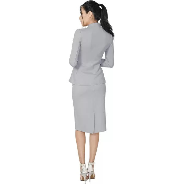 Marycrafts Womens Formal Office Business Work Jacket Skirt Suit SetMid Gray