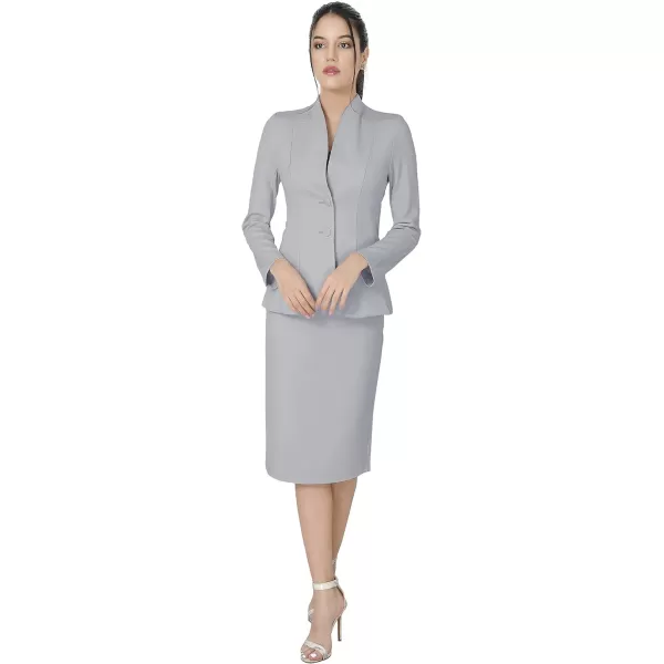 Marycrafts Womens Formal Office Business Work Jacket Skirt Suit SetMid Gray