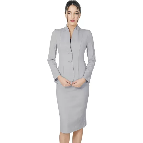 Marycrafts Womens Formal Office Business Work Jacket Skirt Suit SetMid Gray