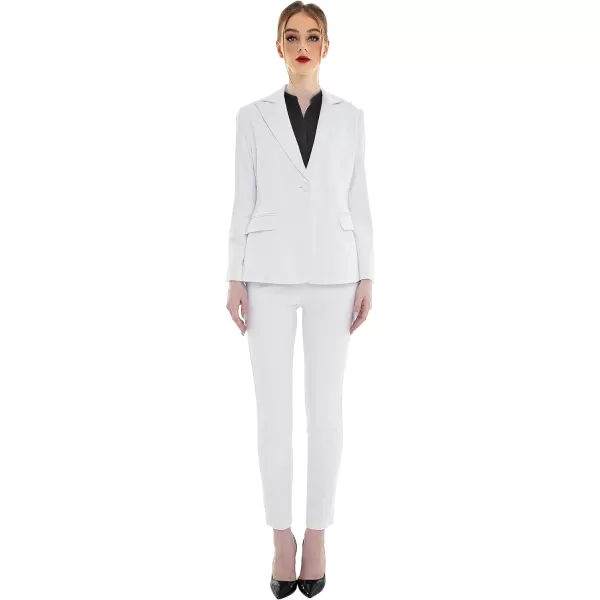 Marycrafts Womens Professional Blazer Pant Suit Set for WorkWhite