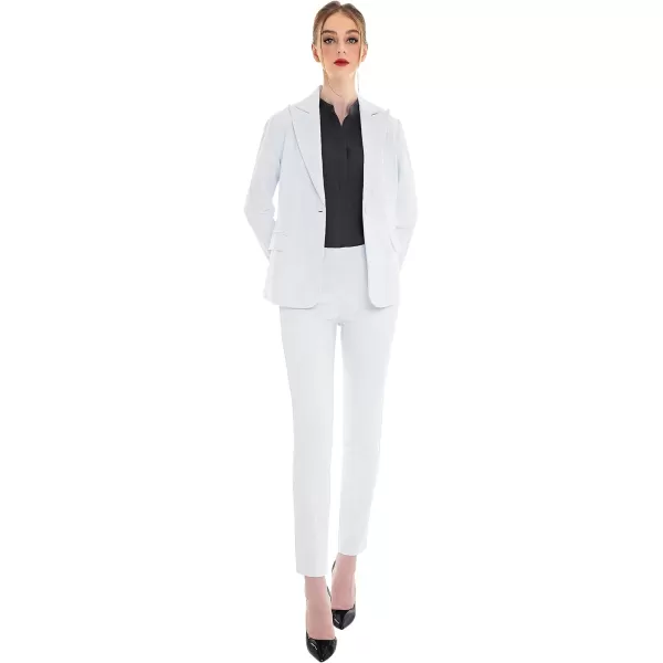 Marycrafts Womens Professional Blazer Pant Suit Set for WorkWhite