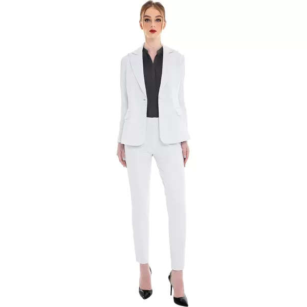 Marycrafts Womens Professional Blazer Pant Suit Set for WorkWhite