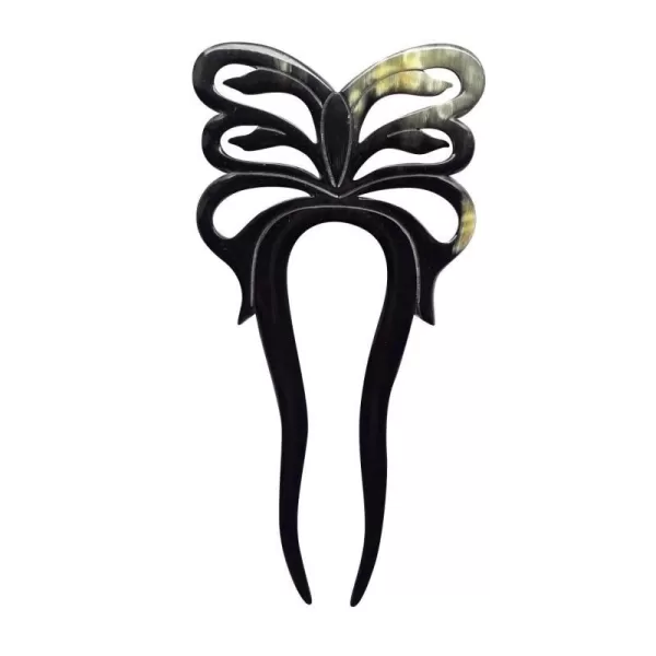 Marycrafts 2 Prongs Light Shade Butterfly Buffalo Horn Hair Fork Hairfork Hair Sticks Hair AccessoriesBlack