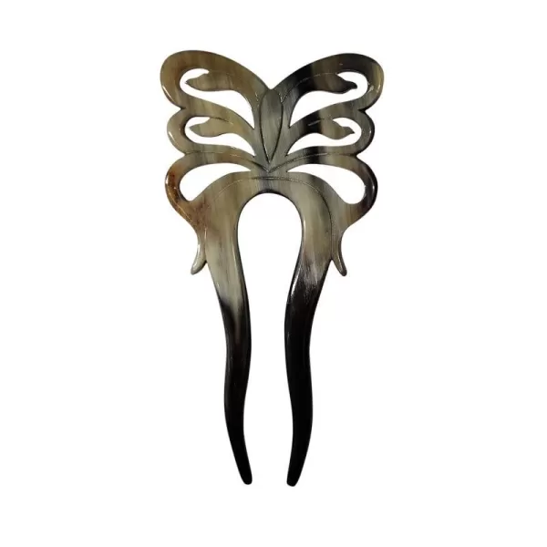 Marycrafts 2 Prongs Light Shade Butterfly Buffalo Horn Hair Fork Hairfork Hair Sticks Hair AccessoriesMulticolor