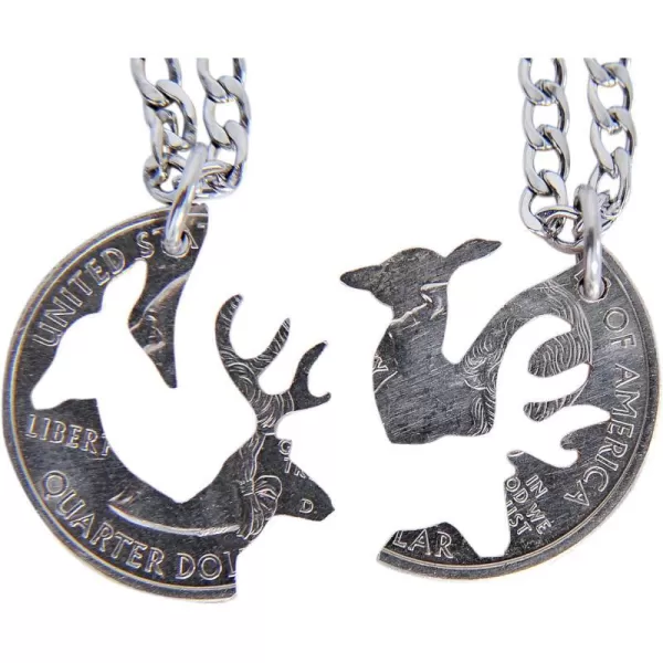 Marycrafts Buck and Doe Interlocking Necklace Set Quarter Coin Cut BBF Couples Jewelry Relationship Deer Heads14 Inches