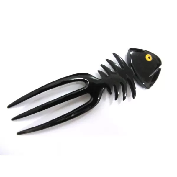 Marycrafts Decoration Fish Bone Buffalo Horn 3 Prongs Hair Fork For Long Hair WomenBlack