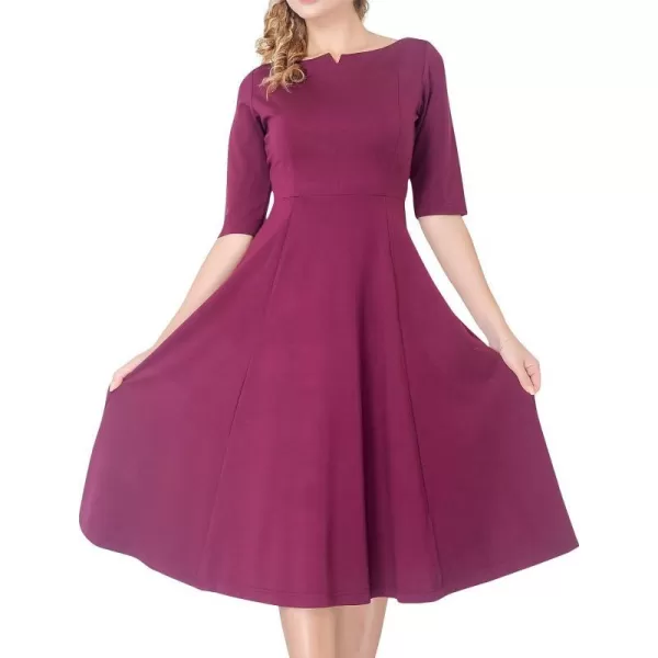 Marycrafts Womens Fit Flare Tea Midi Dress for Office Business WorkBurgundy