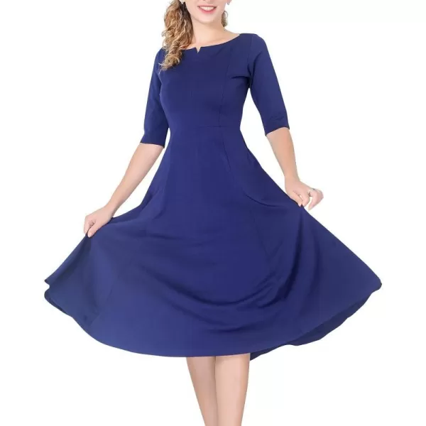 Marycrafts Womens Fit Flare Tea Midi Dress for Office Business WorkDark Blue