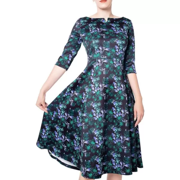 Marycrafts Womens Fit Flare Tea Midi Dress for Office Business WorkFloral