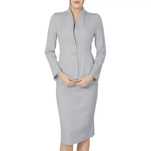 Marycrafts Womens Formal Office Business Work Jacket Skirt Suit SetMid Gray