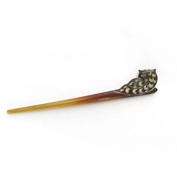 Marycrafts Owl Buffalo Horn Hair Sticks for Women Long Hair Hair Sticks for BunsLight Shade