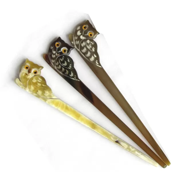 Marycrafts Owl Buffalo Horn Hair Sticks for Women Long Hair Hair Sticks for BunsLight Shade